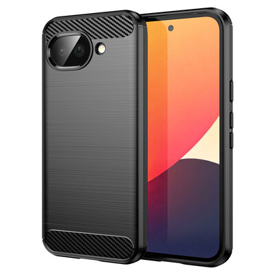 Google Pixel 10a Hoesje - MobyDefend TPU Backcover - Geborstelde Metaal &amp; Carbon-Look - Zwart