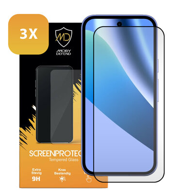 3-Pack Google Pixel 10a Screenprotectors - MobyDefend Screensavers Met Zwarte Randen - Gehard Glas 