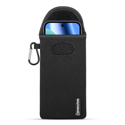 Hoesje voor Google Pixel 10a - MobyDefend Neopreen Pouch Met Karabijnhaak - Insteekhoesje - Riemlus Hoesje - Zwart