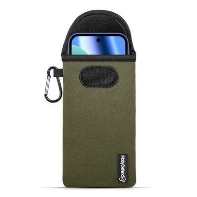 Hoesje voor Google Pixel 10a - MobyDefend Neopreen Pouch Met Karabijnhaak - Insteekhoesje - Riemlus Hoesje - Groen