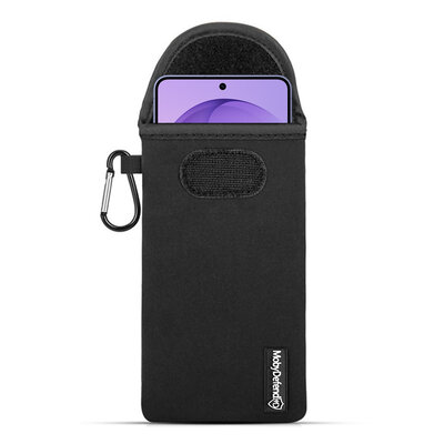 Hoesje voor Samsung Galaxy S26 Plus (S26+) - MobyDefend Neopreen Pouch Met Karabijnhaak - Insteekhoesje - Riemlus Hoesje - Zwart