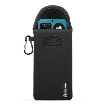 Hoesje voor Nothing Phone (4a) Pro - MobyDefend Neopreen Pouch Met Karabijnhaak - Insteekhoesje - Riemlus Hoesje - Zwart