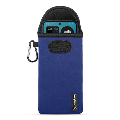 Hoesje voor Nothing Phone (4a) Pro - MobyDefend Neopreen Pouch Met Karabijnhaak - Insteekhoesje - Riemlus Hoesje - Blauw