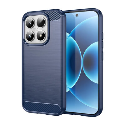 Xiaomi 17 Hoesje - MobyDefend TPU Backcover - Geborstelde Metaal &amp; Carbon-Look - Blauw