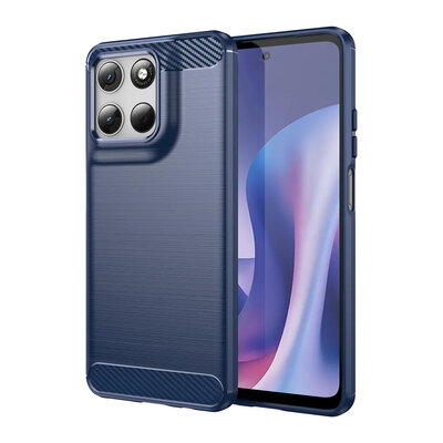 Motorola Moto G67 / G77 / G87 Hoesje - MobyDefend TPU Backcover - Geborstelde Metaal &amp; Carbon-Look - Blauw
