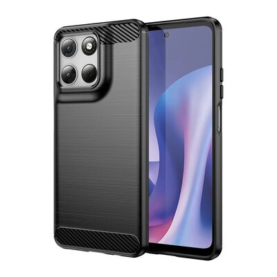 Motorola Moto G67 / G77 / G87 Hoesje - MobyDefend TPU Backcover - Geborstelde Metaal &amp; Carbon-Look - Zwart