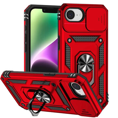 iPhone 16e / iPhone 17e Hoesje - MobyDefend Pantsercase Met Draaibare Ring - Rood