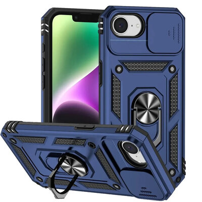 iPhone 16e / iPhone 17e Hoesje - MobyDefend Pantsercase Met Draaibare Ring - Blauw