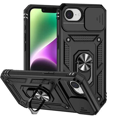 iPhone 16e / iPhone 17e Hoesje - MobyDefend Pantsercase Met Draaibare Ring - Zwart
