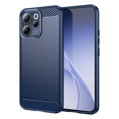 Oppo Reno15 F / Oppo Reno15 FS Hoesje - MobyDefend TPU Backcover - Geborstelde Metaal &amp; Carbon-Look - Blauw