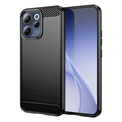 Oppo Reno15 F / Oppo Reno15 FS Hoesje - MobyDefend TPU Backcover - Geborstelde Metaal &amp; Carbon-Look - Zwart
