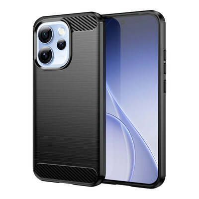 Oppo Reno15 Pro Hoesje - MobyDefend TPU Backcover - Geborstelde Metaal &amp; Carbon-Look - Zwart