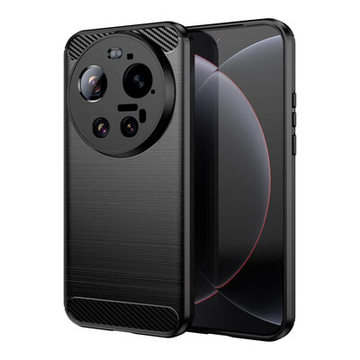 Xiaomi 17 Ultra Hoesje - MobyDefend TPU Backcover - Geborstelde Metaal &amp; Carbon-Look - Zwart