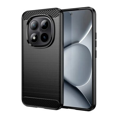 Xiaomi Redmi Note 15 Pro Plus 5G Hoesje - MobyDefend TPU Backcover - Geborstelde Metaal &amp; Carbon-Look - Zwart