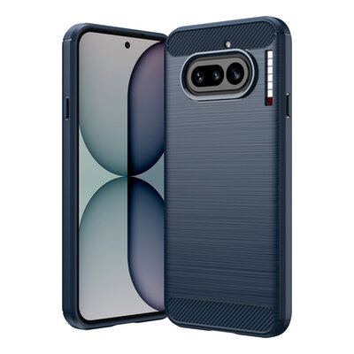 Nothing Phone (4a) Hoesje - MobyDefend TPU Backcover - Geborstelde Metaal &amp; Carbon-Look - Blauw