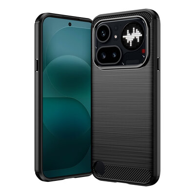Nothing Phone (4a) Pro Hoesje - MobyDefend TPU Backcover - Geborstelde Metaal &amp; Carbon-Look - Zwart