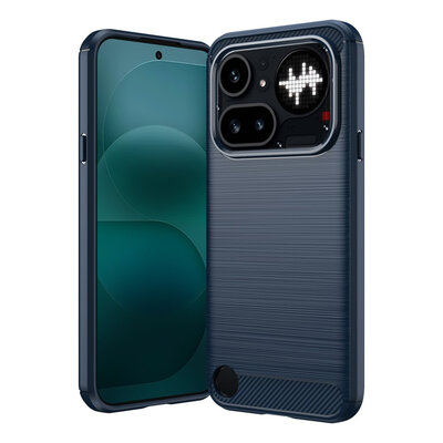 Nothing Phone (4a) Pro Hoesje - MobyDefend TPU Backcover - Geborstelde Metaal &amp; Carbon-Look - Blauw