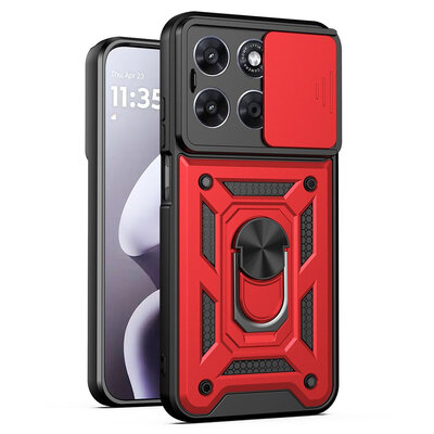 Motorola Moto G67 / G77 / G87 Hoesje - MobyDefend Pantsercase Met Draaibare Ring - Rood