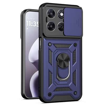 Motorola Moto G67 / G77 / G87 Hoesje - MobyDefend Pantsercase Met Draaibare Ring - Blauw