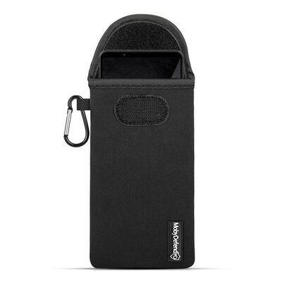 Hoesje voor Sony Xperia 1 VIII - MobyDefend Neopreen Pouch Met Karabijnhaak - Insteekhoesje - Riemlus Hoesje - Zwart