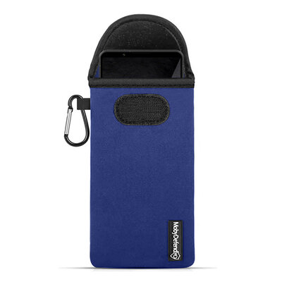 Hoesje voor Sony Xperia 1 VIII - MobyDefend Neopreen Pouch Met Karabijnhaak - Insteekhoesje - Riemlus Hoesje - Blauw
