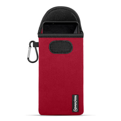 Hoesje voor Sony Xperia 1 VIII - MobyDefend Neopreen Pouch Met Karabijnhaak - Insteekhoesje - Riemlus Hoesje - Rood