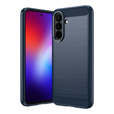 Samsung Galaxy A27 Hoesje - MobyDefend TPU Backcover - Geborstelde Metaal &amp; Carbon-Look - Blauw