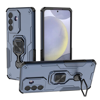 Samsung Galaxy A27 Hoesje - MobyDefend Dubbelgelaagde Pantsercase Met Standaard - Blauw