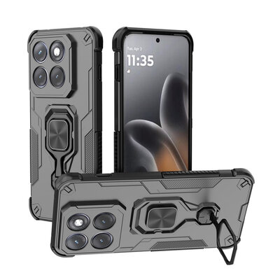 Motorola Edge 70 Pro Hoesje - MobyDefend Dubbelgelaagde Pantsercase Met Standaard - Zwart