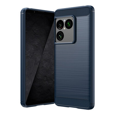 Sony Xperia 1 VIII Hoesje - MobyDefend TPU Backcover - Geborstelde Metaal &amp; Carbon-Look - Blauw