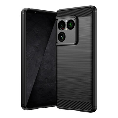 Sony Xperia 1 VIII Hoesje - MobyDefend TPU Backcover - Geborstelde Metaal &amp; Carbon-Look - Zwart