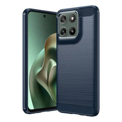 Motorola Moto G37 Power Hoesje - MobyDefend TPU Backcover - Geborstelde Metaal &amp; Carbon-Look - Blauw