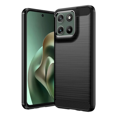 Motorola Moto G37 Power Hoesje - MobyDefend TPU Backcover - Geborstelde Metaal &amp; Carbon-Look - Zwart