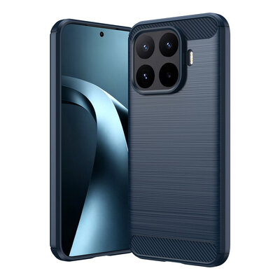 Xiaomi 17T Pro Hoesje - MobyDefend TPU Backcover - Geborstelde Metaal &amp; Carbon-Look - Blauw