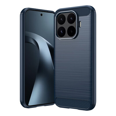Xiaomi 17T Hoesje - MobyDefend TPU Backcover - Geborstelde Metaal &amp; Carbon-Look - Blauw