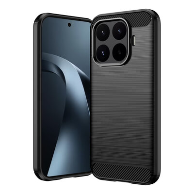 Xiaomi 17T Hoesje - MobyDefend TPU Backcover - Geborstelde Metaal &amp; Carbon-Look - Zwart