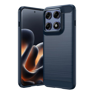 Motorola Edge 70 Pro Hoesje - MobyDefend TPU Backcover - Geborstelde Metaal &amp; Carbon-Look - Blauw