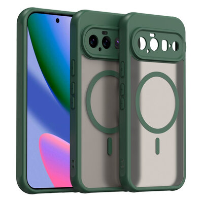 Google Pixel 11 Pro XL Hoesje - MobyDefend MagSafe Case Mat Transparant Met Gekleurde Rand - Groen
