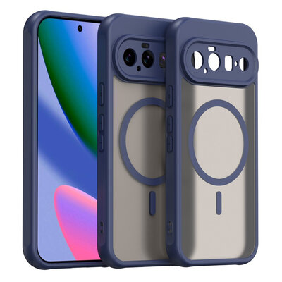 Google Pixel 11 Pro XL Hoesje - MobyDefend MagSafe Case Mat Transparant Met Gekleurde Rand - Blauw