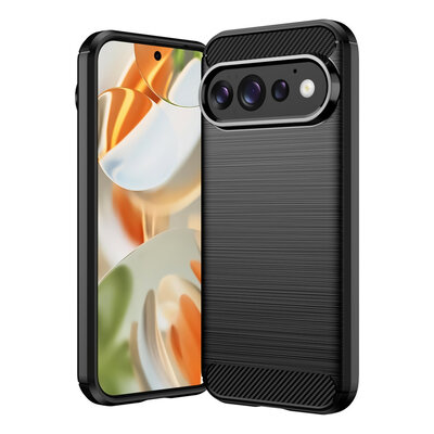 Google Pixel 11 Hoesje - MobyDefend TPU Backcover - Geborstelde Metaal &amp; Carbon-Look - Zwart