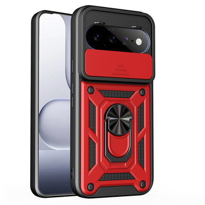 Google Pixel 11 / Pixel 11 Pro Hoesje - MobyDefend Pantsercase Met Draaibare Ring - Rood