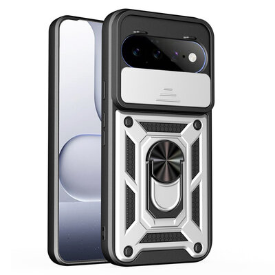 Google Pixel 11 / Pixel 11 Pro Hoesje - MobyDefend Pantsercase Met Draaibare Ring - Zilvergrijs