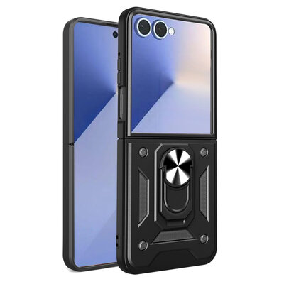 Samsung Galaxy Z Flip 8 Hoesje - MobyDefend Pantsercase Met Draaibare Ring - Zwart