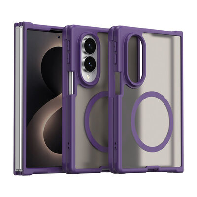 Samsung Galaxy Z Fold 8 Hoesje - MobyDefend MagSafe Case Mat Transparant Met Gekleurde Rand - Paars