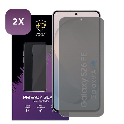 2-Pack MobyDefend Samsung Galaxy S26 FE Screenprotectors - HD Privacy Glass Screensavers