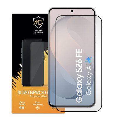Samsung Galaxy S26 FE Screenprotector - MobyDefend Screensaver Met Zwarte Randen - Gehard Glas 