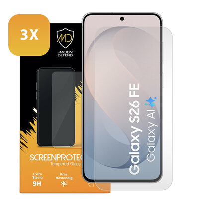 3-Pack Samsung Galaxy S26 FE Screenprotectors - MobyDefend Case-Friendly Screensavers - Gehard Glas