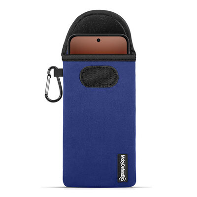 Hoesje voor Oppo A7 Pro - MobyDefend Neopreen Pouch Met Karabijnhaak - Insteekhoesje - Riemlus Hoesje - Blauw