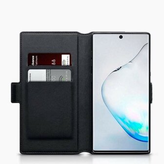 Samsung Galaxy Note 10 hoesje, MobyDefend slim-fit carbonlook bookcase, Zwart