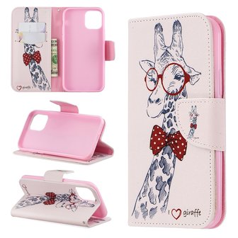 iPhone 11 Pro hoesje, 3-in-1 bookcase met print, giraffe